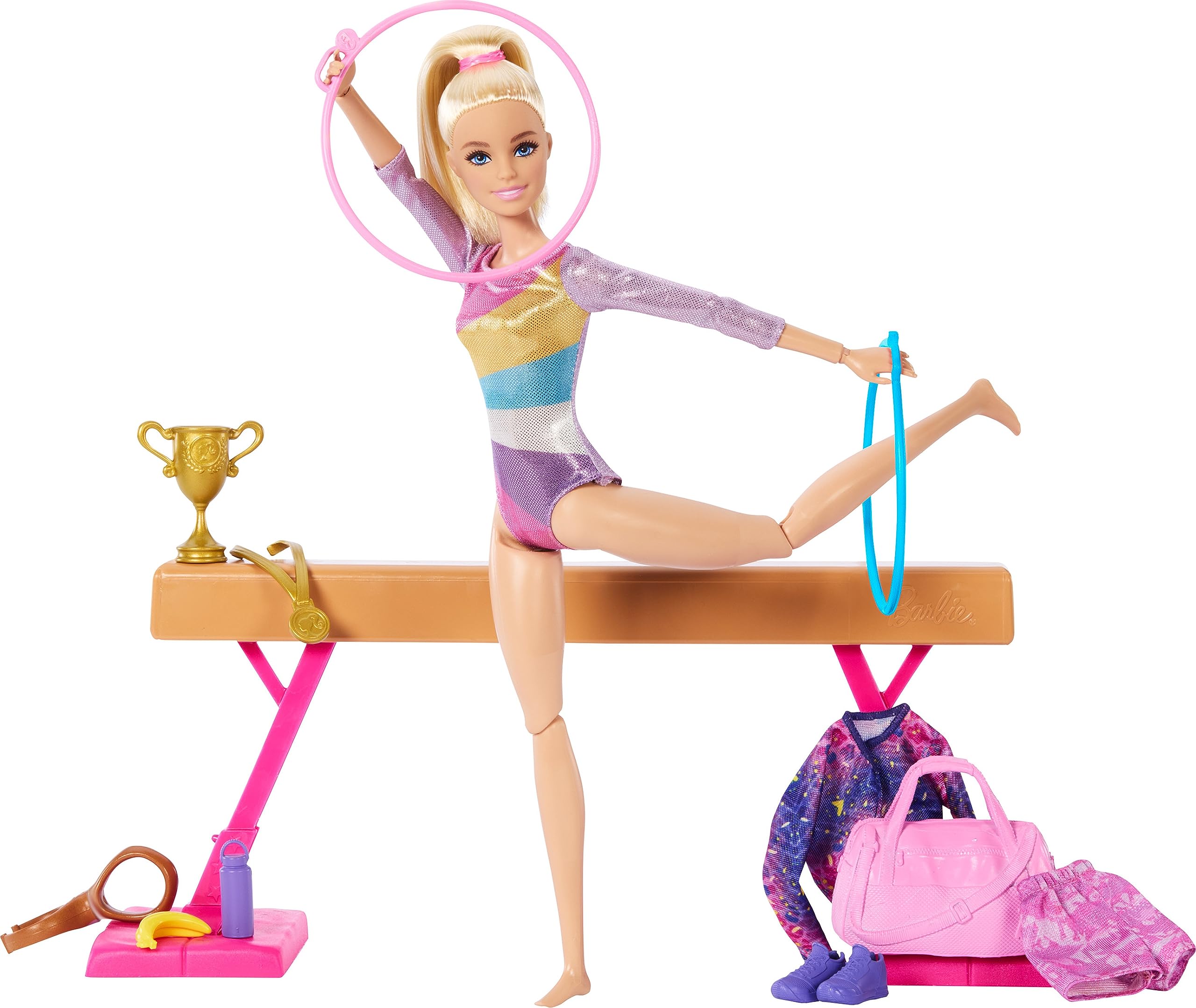 Barbie Gymnastics Doll & Accessories Playset | Blonde Fashion Doll, C-Clip for F