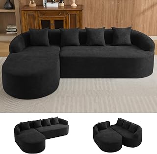 105.5" Boneless Curved Couch, L Shaped 4-Seater Cloud Couch with Deep Seat Chaise, Oversized Curved Sofa, Chenille Modular Sectional Couches for Living Room, No Assembly, Black