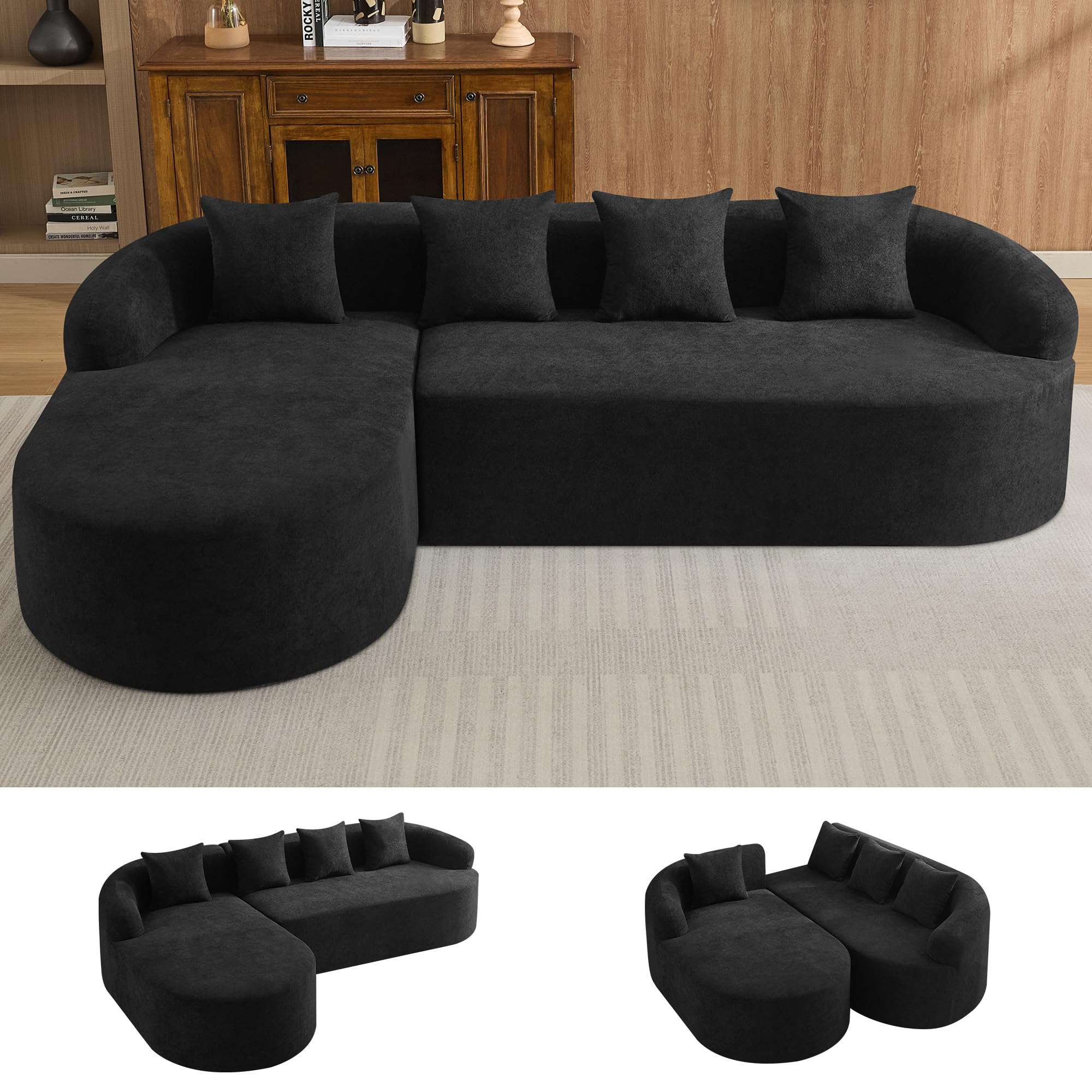 105.5" Boneless Curved Couch, L Shaped 4-Seater Cloud Couch with Deep Seat Chais