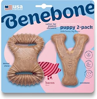Benebone Puppy 2-Pack Dental Chew/Wishbone Dog Teething Toys, Real Bacon | Made in USA, Dog Bones, Puppy Toys, Puppy Teething Toys, Long-Lasting, Keeps Them Busy