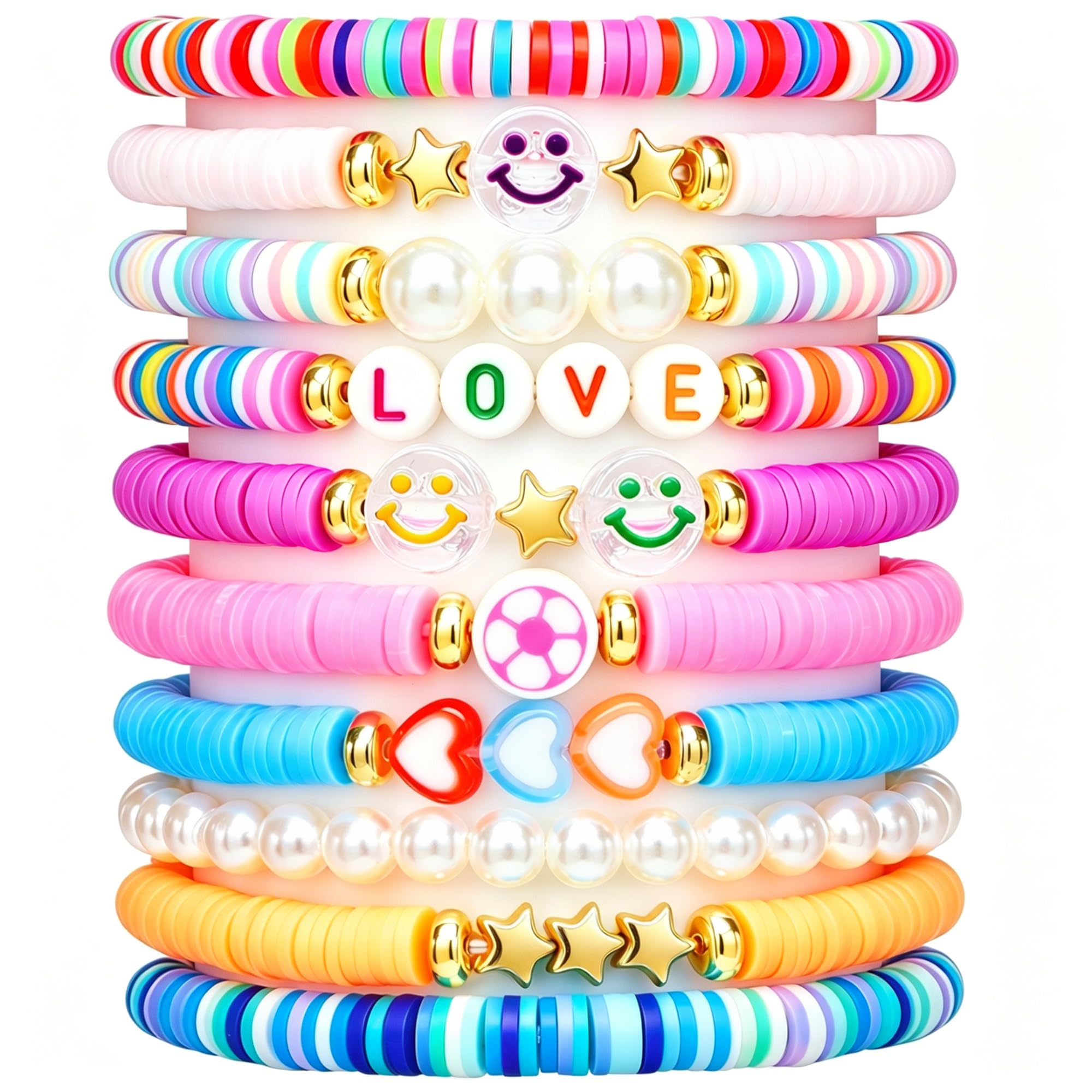 CHENSILAIYI Friendship Bracelets for Girls, 10-Piece Cute Preppy Beaded Bracelet