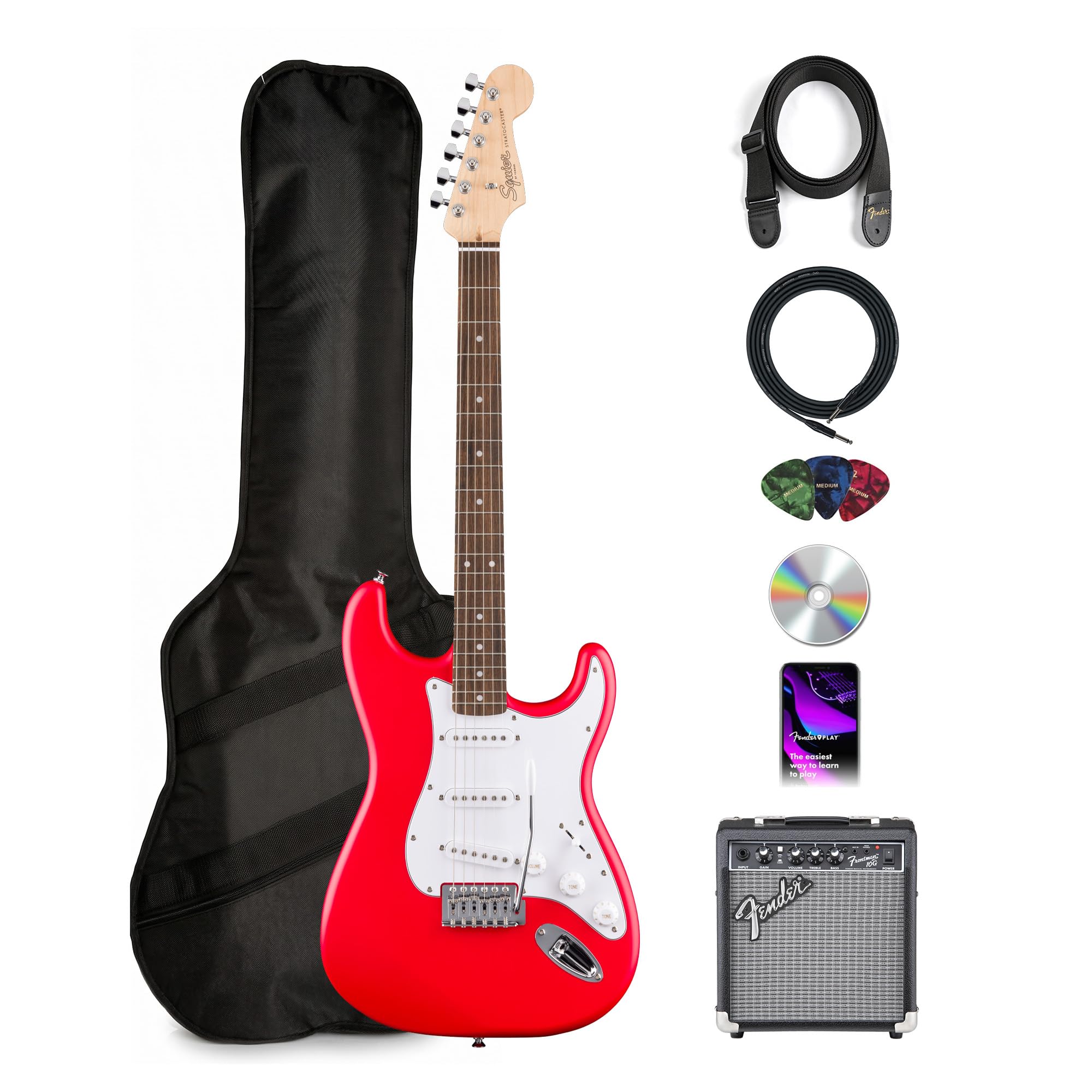 Fender Squier Stratocaster - Torino Red Bundle with Frontman 10G Amplifier, Gig 