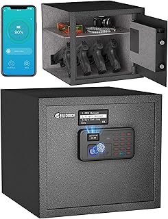 Billconch Smart Gun Safe for Multiple Pistols - Automatic Lock Safe Box | Biometric Handgun Safe for Money Valuables with LCD Display/Voice Guide, Quick Access Unlock with Fingerprint/Keypad/Key/App