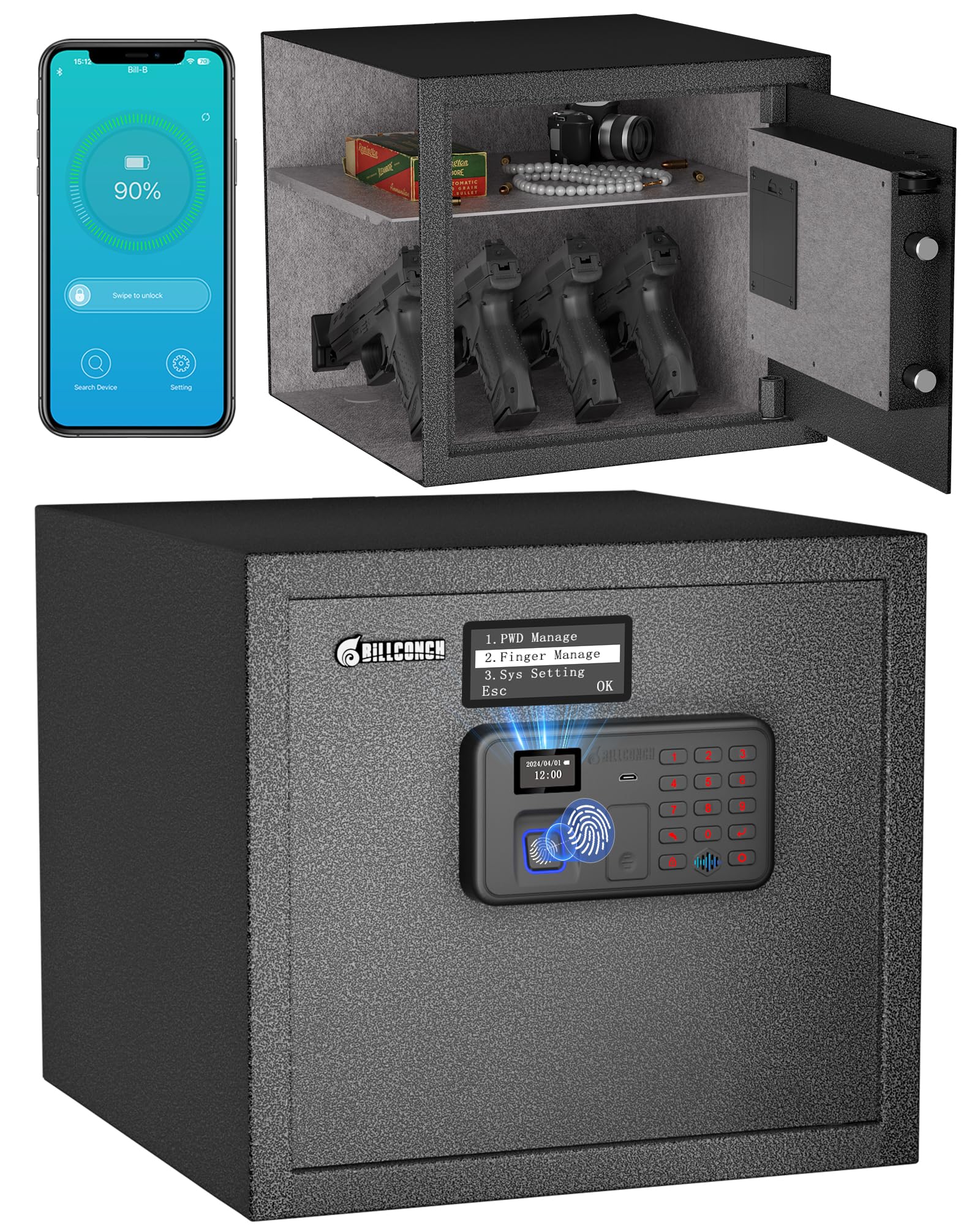 Billconch Smart Gun Safe for Multiple Pistols - Automatic Lock Safe Box | Biomet