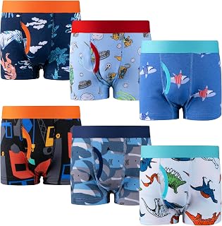 BIG ELEPHANT 6-Pack Boys Boxer Briefs, 100% Cotton Toddler Underwear