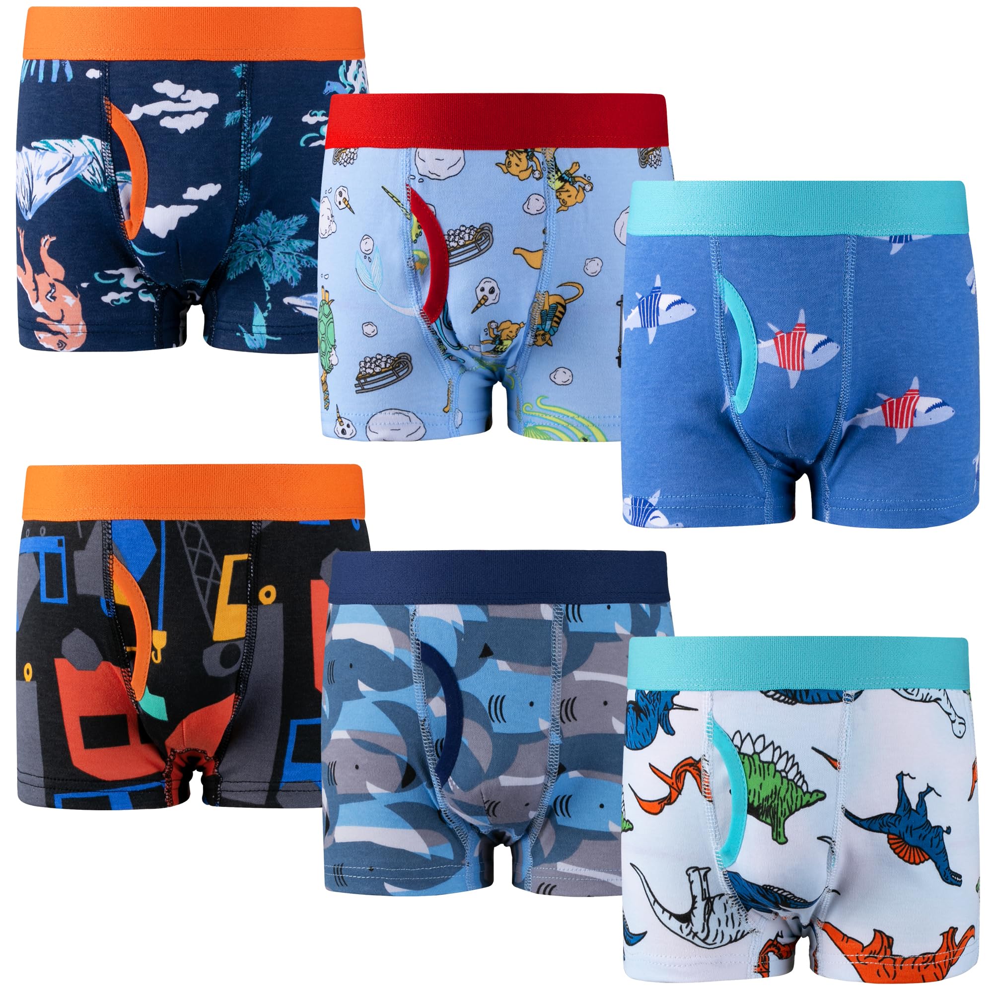 BIG ELEPHANT 6-Pack Boys Boxer Briefs, 100% Cotton Toddler Underwear