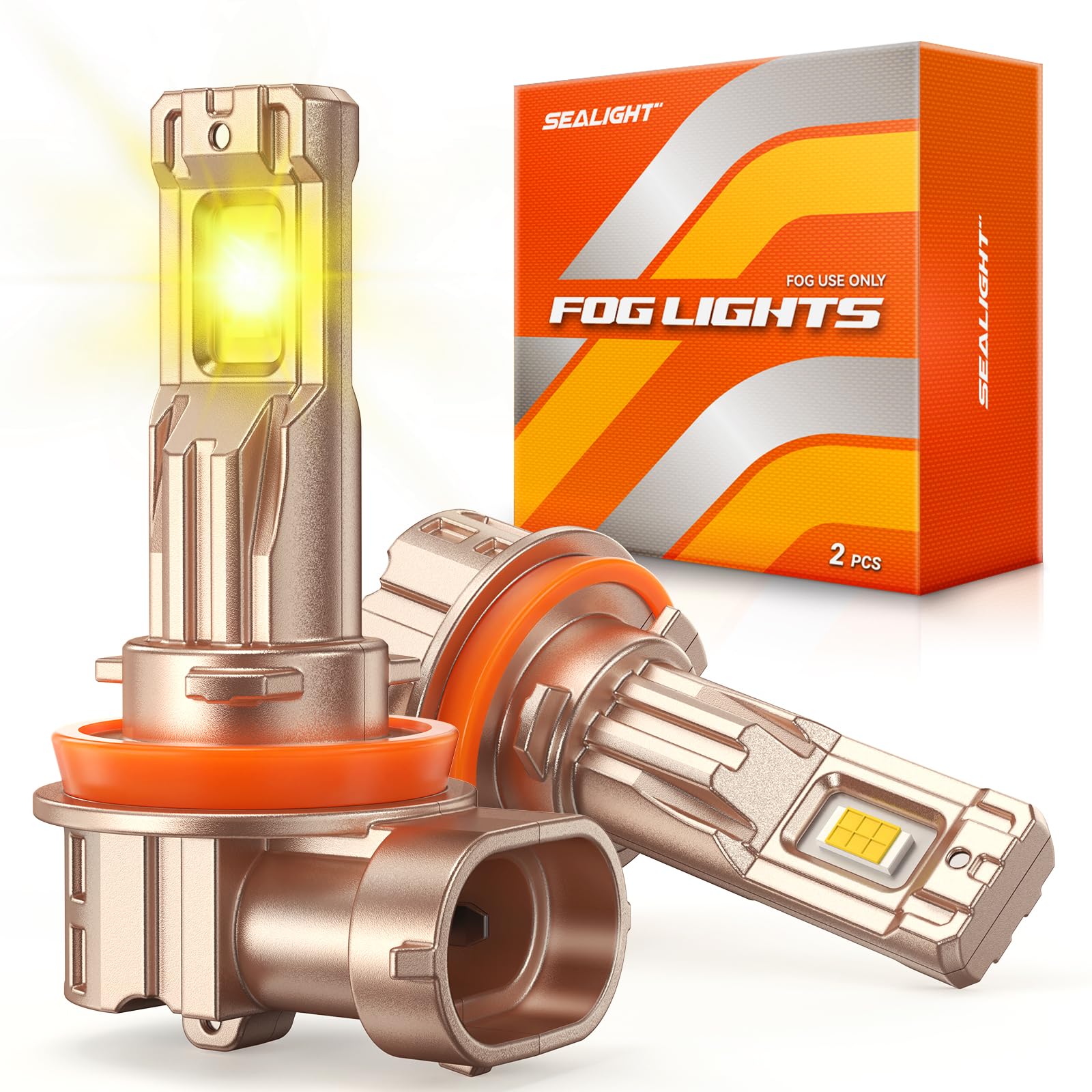 SEALIGHT H11/H16/H8 Yellow LED Fog Light Bulbs, 18000LM 3500K Yellow-2 Pack | IP
