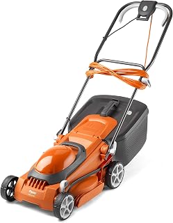 Flymo Electric Lawn Mower, Orange and Grey, 38cm Cutting Width | Gives a striped lawn finish, Neat edge cutting, Space saving storage, 10m power cable