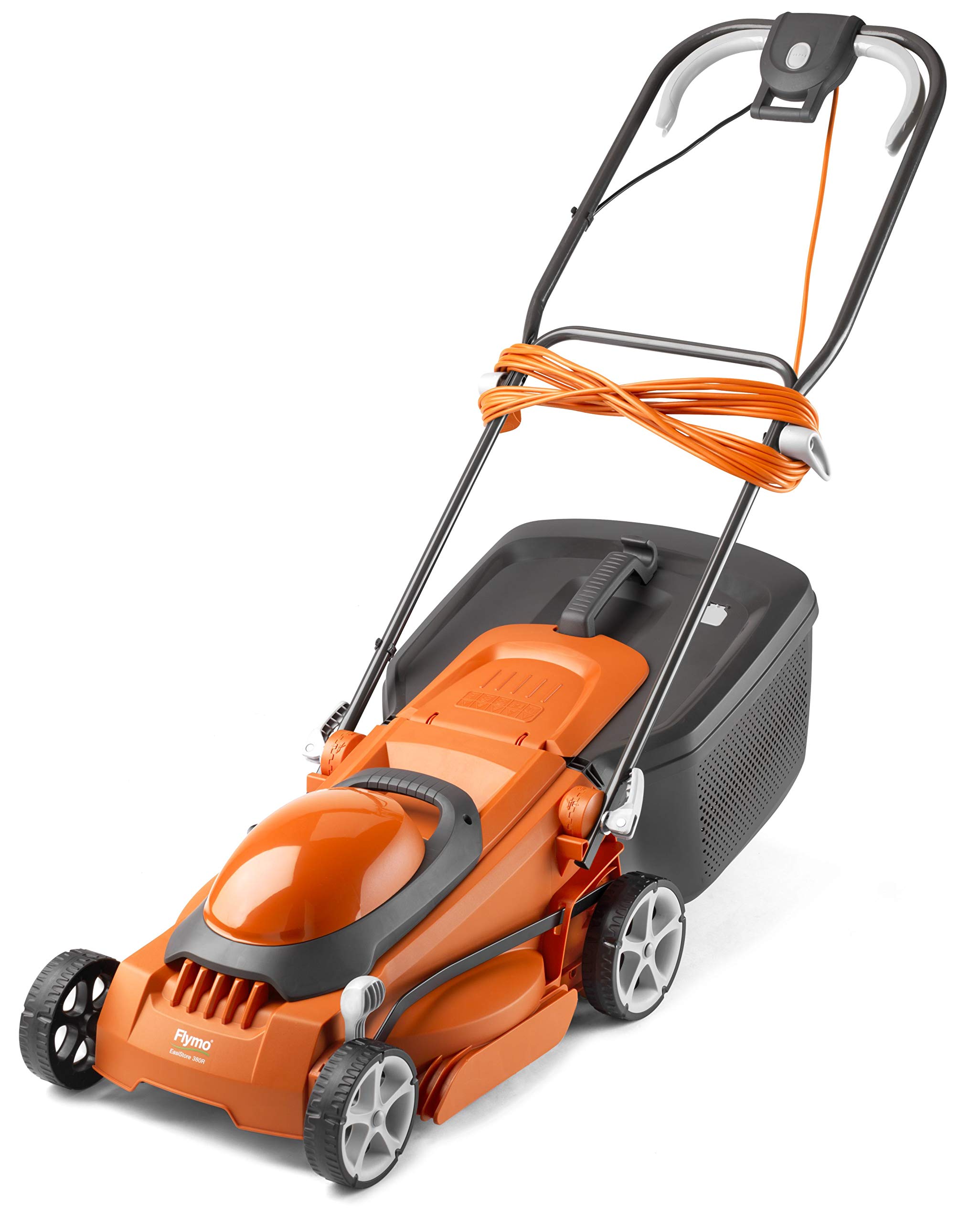 Flymo Electric Lawn Mower, Orange and Grey, 38cm Cutting Width | Gives a striped