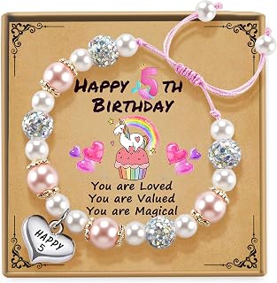 Sereney Birthday Gifts for Girls, 1-10 Year Old Girl Birthday Bracelet Gift | Adjustable Girls Beaded Bracelet for Happy Birthday for Daughter Granddaughter Niece, Cross Bracelet as Baptism Gift for Girl