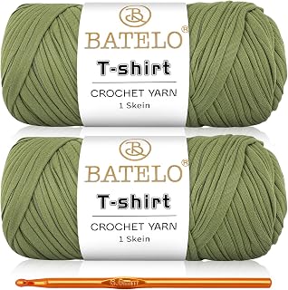 BATELO 2 Pack T-Shirt Yarn Crochet Yarn for Beginner Crochet Bags/Basket/Coaster,Tshirt Yarn 400g/144yds High Elastic Thick Yarn Polyester Fabric（Avocado Green）