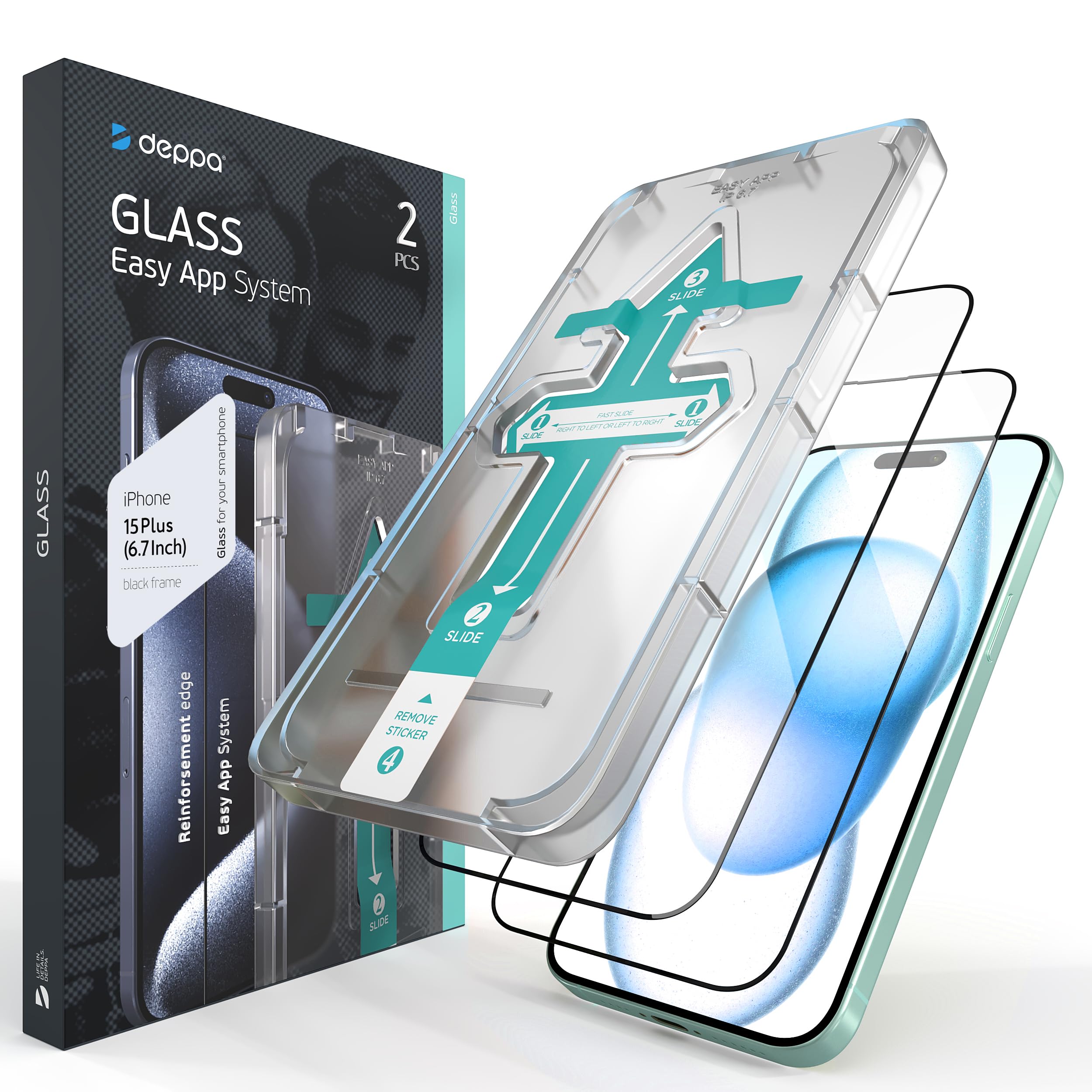 Deppa | 2 Pieces | Screen Protector for iPhone 15 Plus / 16 Plus (6.7") with Eas