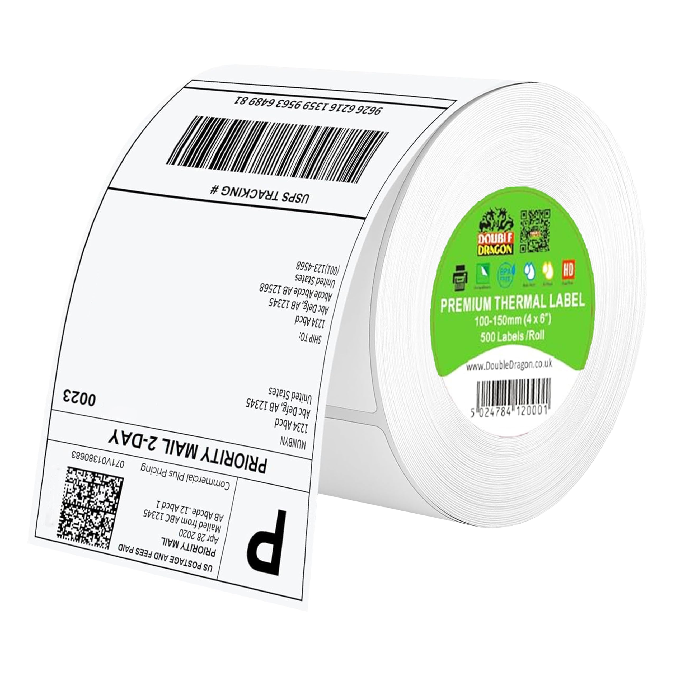 Double Dragon 100 x 150 mm (4"x6") Direct Thermal Shipping Labels – 500 Premium 