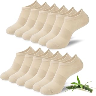 Niofind Bamboo Trainer Socks for Womens & Mens, 6 Pairs, Non Slip No Show