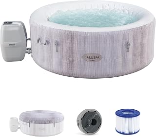 Bestway SaluSpa Cancun Energy-Efficient 2-4 Person Inflatable Hot Tub | AirJet Portable Outdoor Spa with Built-in Insulation, Freeze Shield Technology, 120 Bubble Jets, 71" x 26"