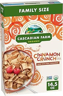 Cascadian Farm Organic Cinnamon Crunch Cereal, Family Size, 14.5 oz | Made with Real Cinnamon; No Artificial Flavors; Non-GMO Project Verified and USDA Organic; 17g Whole Grain