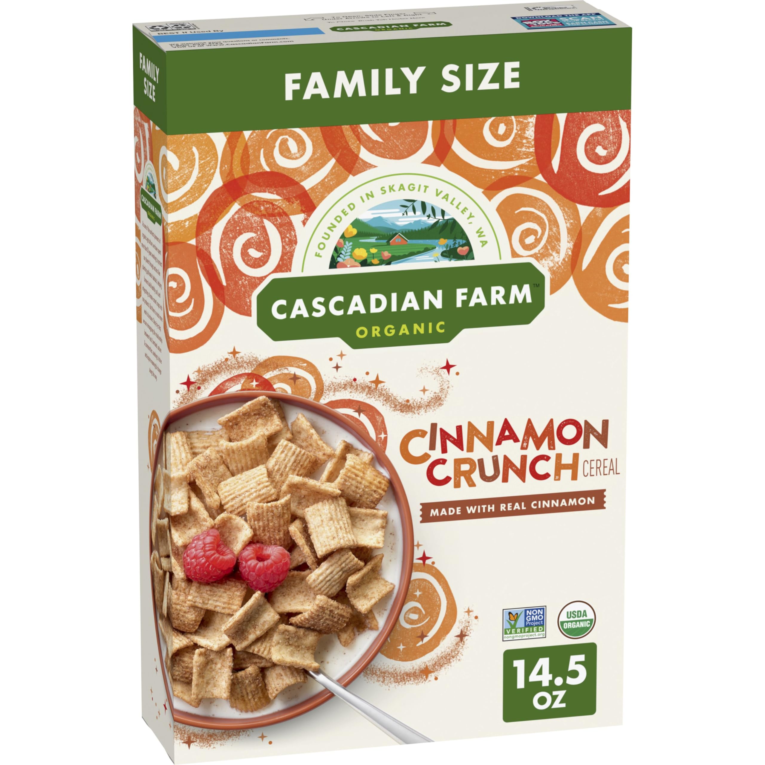 Cascadian Farm Organic Cinnamon Crunch Cereal, Family Size, 14.5 oz | Made with 