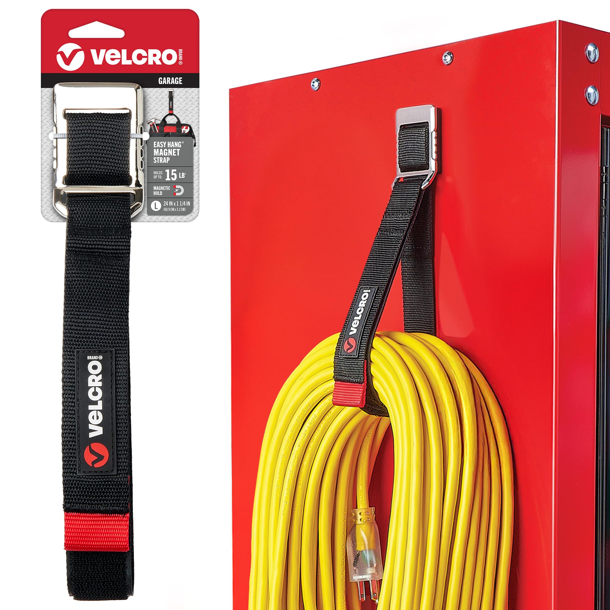 VELCRO Brand Magnetic Storage Strap, Holds 15lbs, Large 24 in x 1 in | Magnetic 