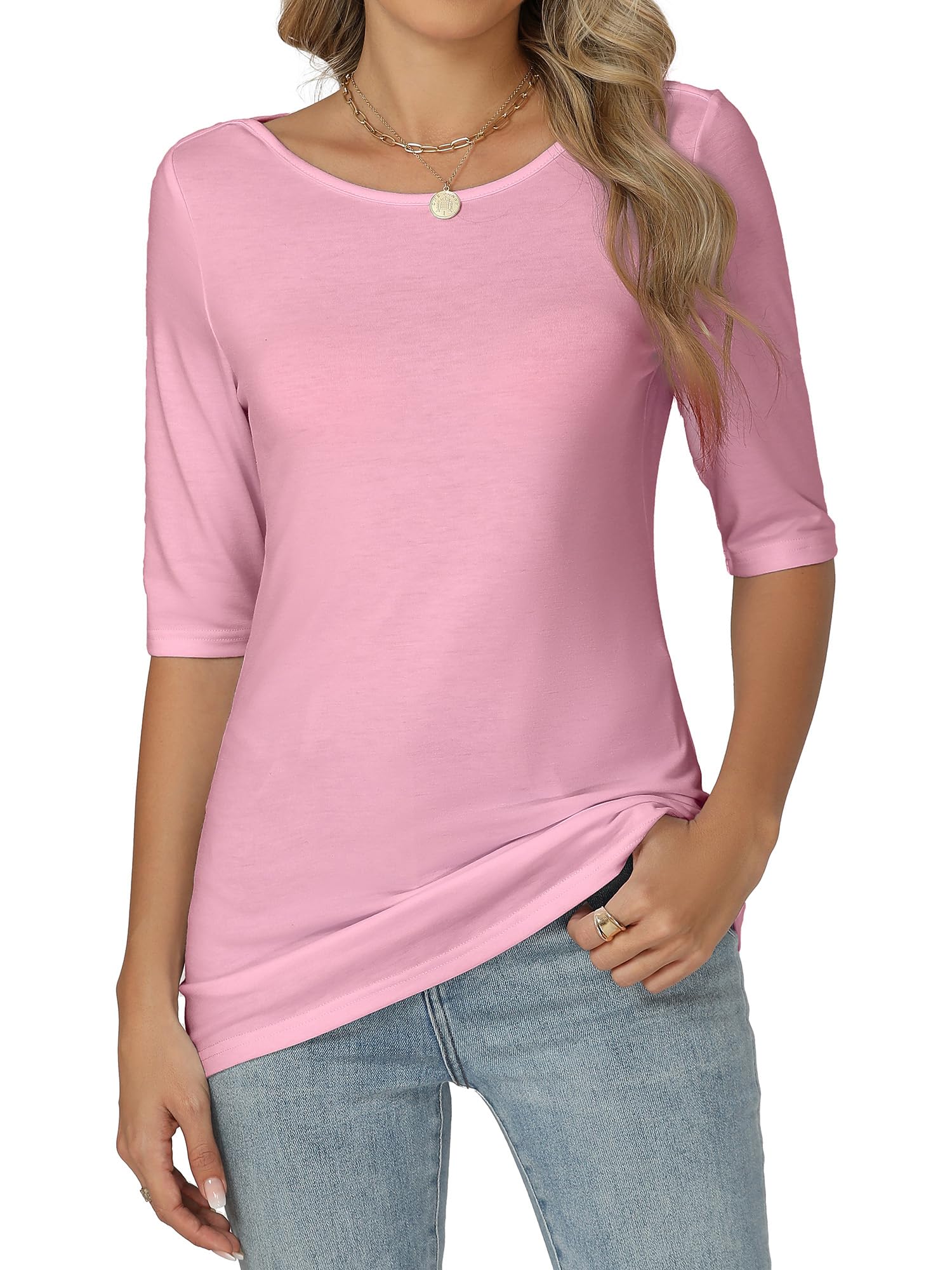 Women's T-Shirt Half Sleeve Round Neck Slim Fit Elástic Casual Top Basic Lightwe