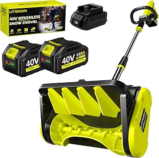 Litekon 40V Brushless Cordless Snow Shovel, 13-Inch Electric Snow Blower with 2X 4.0Ah Batteries Snow Removal with 25FT Throw Distance for Patio, Deck, Driveway,Green
