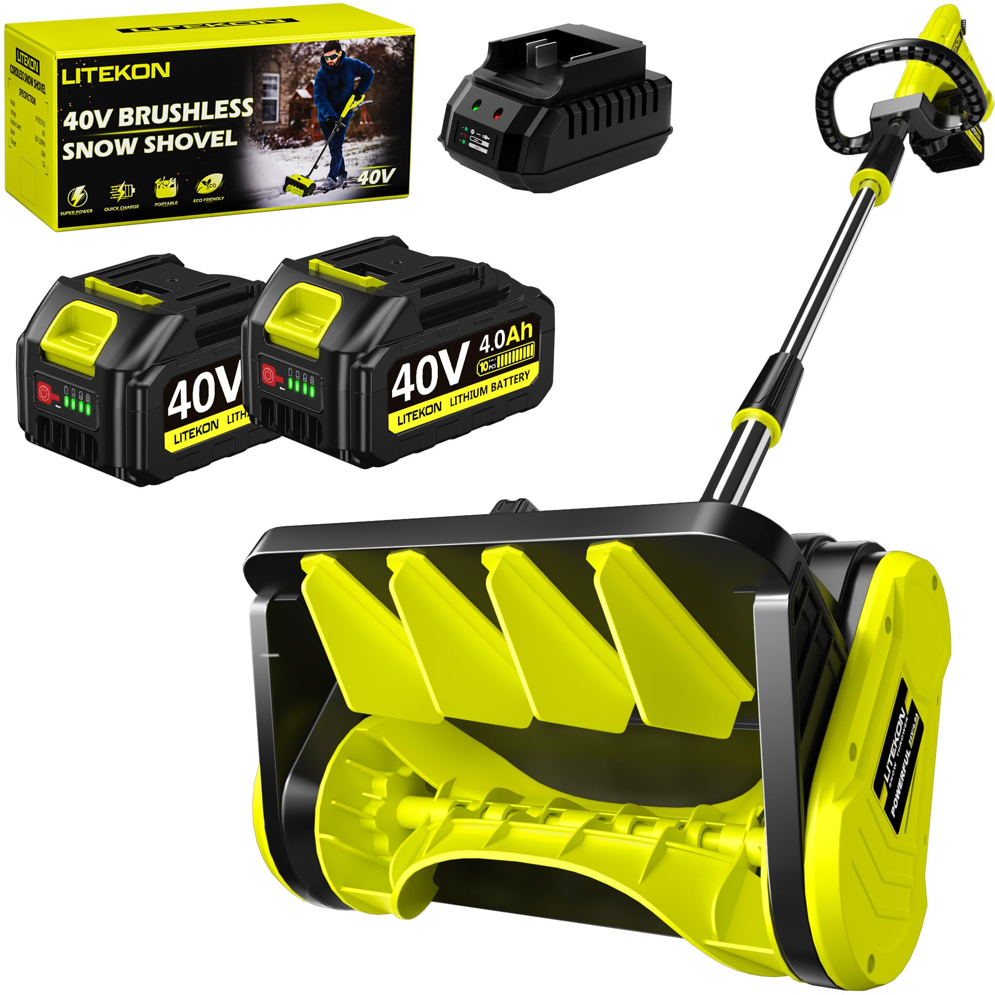 Litekon 40V Brushless Cordless Snow Shovel, 13-Inch Electric Snow Blower with 2X