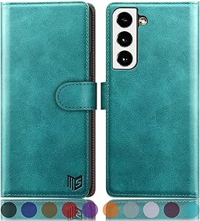 SUANPOT RFID Protection for Samsung Galaxy S22 Case PU Leather Mobile Phone Case Leather Flip Case Card Slot Flip Phone Case Cover for Apple Samsung Galaxy S22 Mobile Phone Case Blue Green