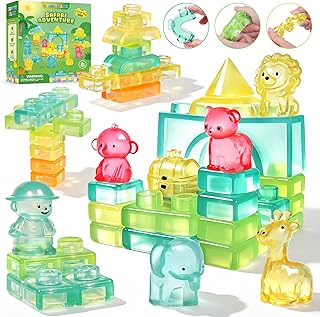 52PCS Sensory Soft Building Blocks for Toddlers, Squishy Stacking Toy | Preschool Educational Creative,Montessori Safari Adventure Gummy Bloc, Squeeze Blocks,Non-Toxic STEM Gift for Boys Girls