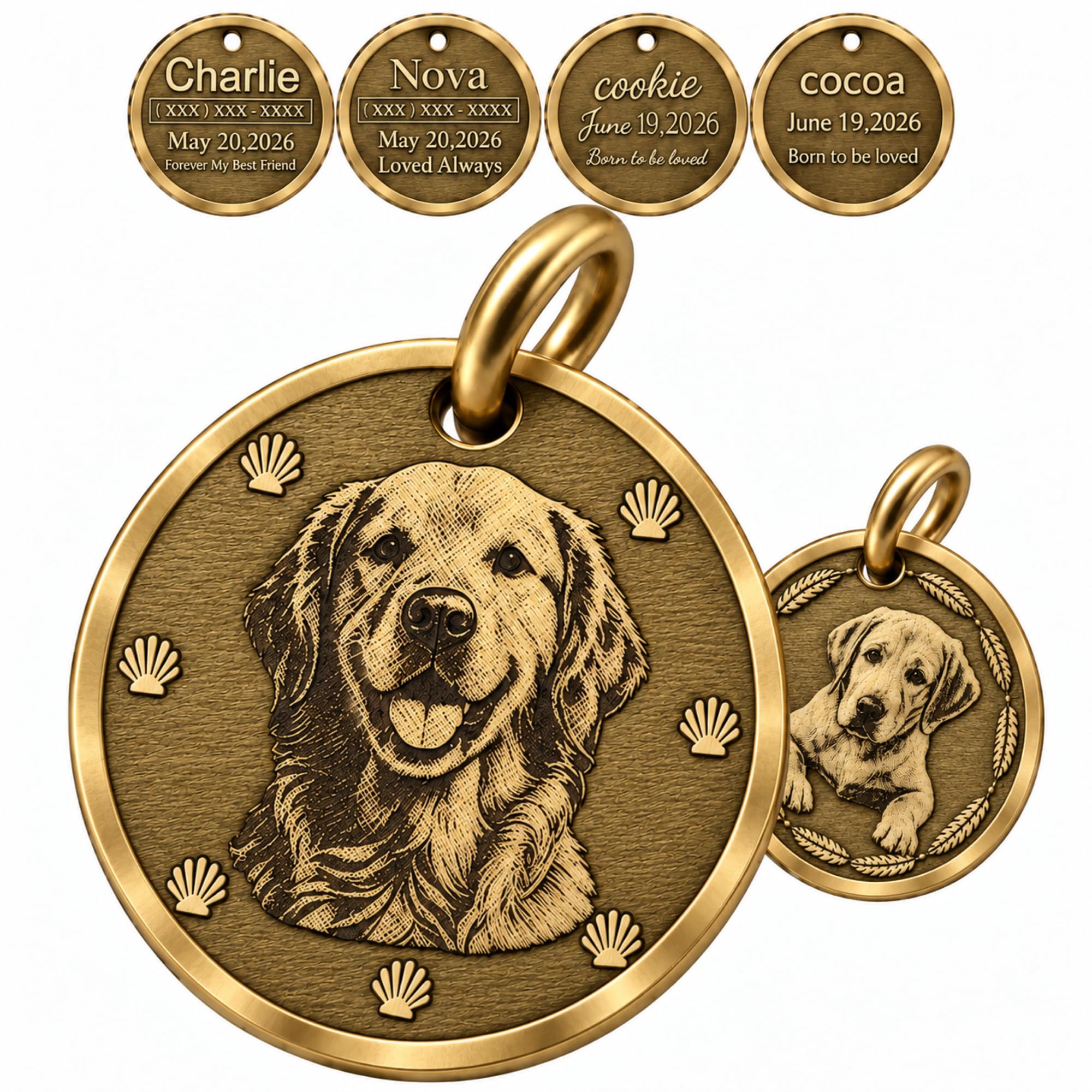 Personalized Solid Brass Pet ID Tag, Custom Photo-Engraved For Dogs & Cats | Han