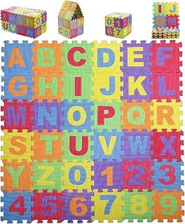 Suwimut Baby Foam Play Mat (36-Piece Set), 6.1x6.1 Inch Interlocking Alphabet and Numbers Floor Puzzle Colorful EVA Foam Puzzle Playmat Tiles for Kids Girls Boys Crawling