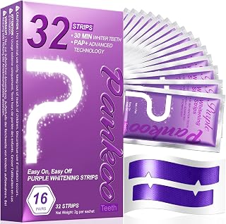 Purple Teeth Whitening Strips 32 Counts for Daily Use | Helps Remove Surface Stains - Coffee & Wine Stains, Supports Enamel Care, No Sensitivity, No Slip, Teeth Whitening Gel