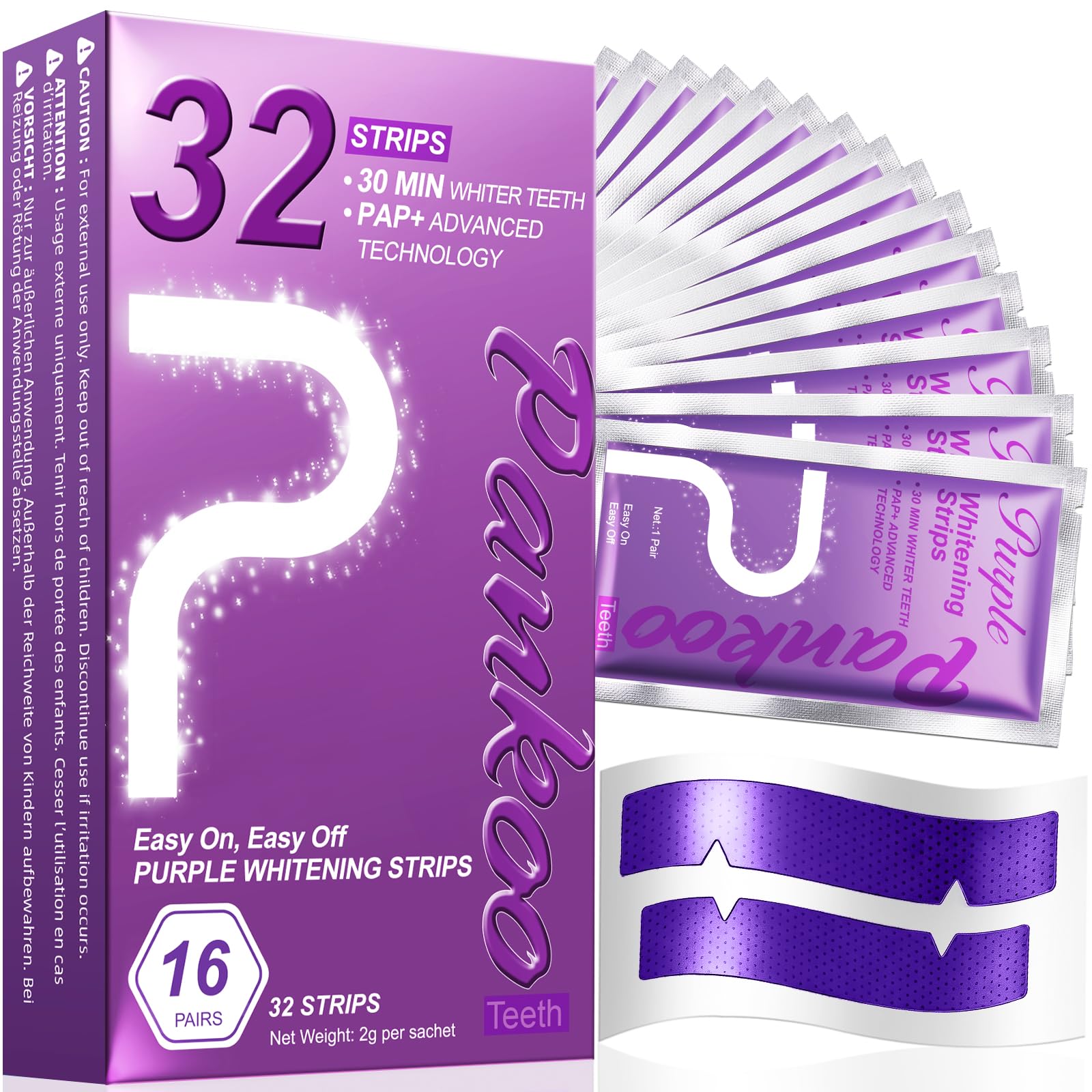 Purple Teeth Whitening Strips 32 Counts for Daily Use | Helps Remove Surface Sta
