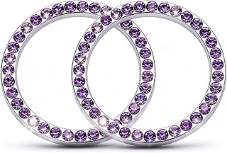 MEAJOO 2 PCS Crystal Rhinestone Car Engine Start Stop Decoration Ring, Bling Push to Start Button Cover Sticker for Women, Automotive Interior Accessories for Most Cars (Purple)