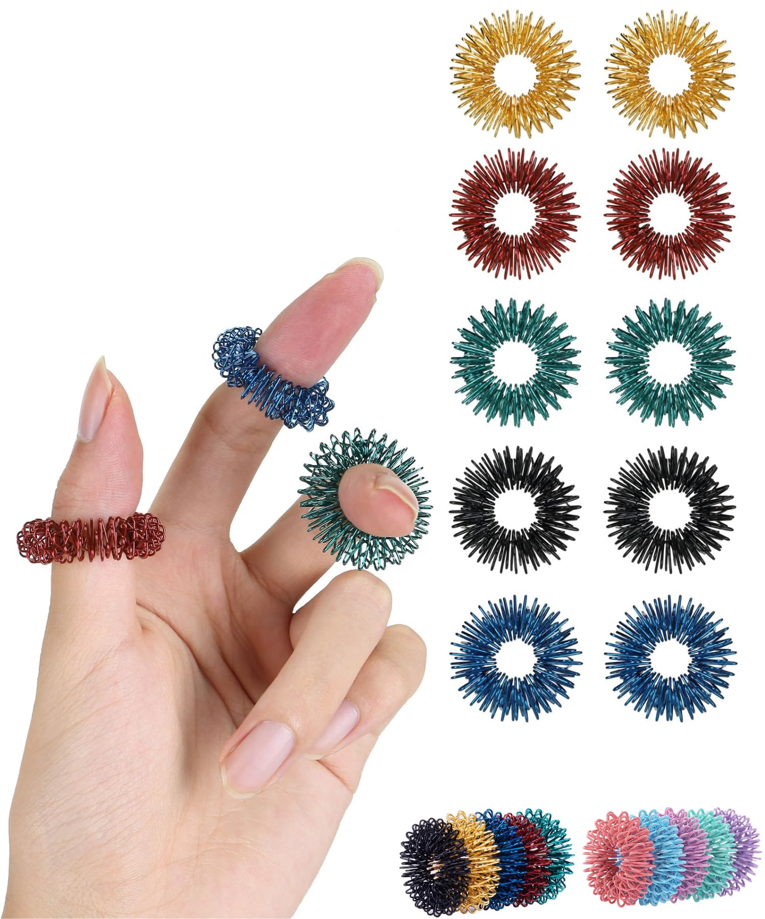 Mr. Pen- Spiky Sensory Rings, 10 Pack, Jewel Tones | Stress Relief Fidget Sensor