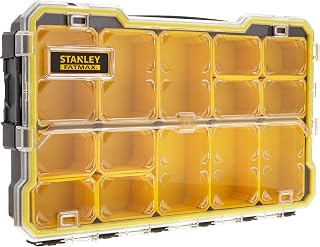 STANLEY FATMAX Pro 2/3 Shallow Organiser, FMST1-75779 | Durable Transparent Lid, Side Latches for Secure Stacking, Water and Dust Resistant, Versatile Combinations