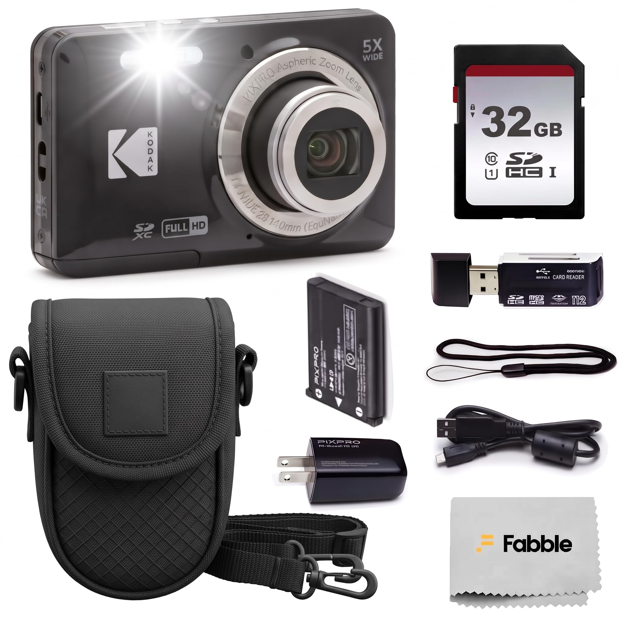 KODAK PIXPRO FZ55 Compact Zoom Digital Camera Point and Shoot Bundle Black | 5X 