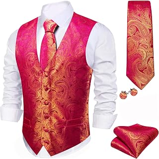 Mens Jacquard Casual Slim Fit Vest and Tie Set Wedding Prom Party 4 Pieces