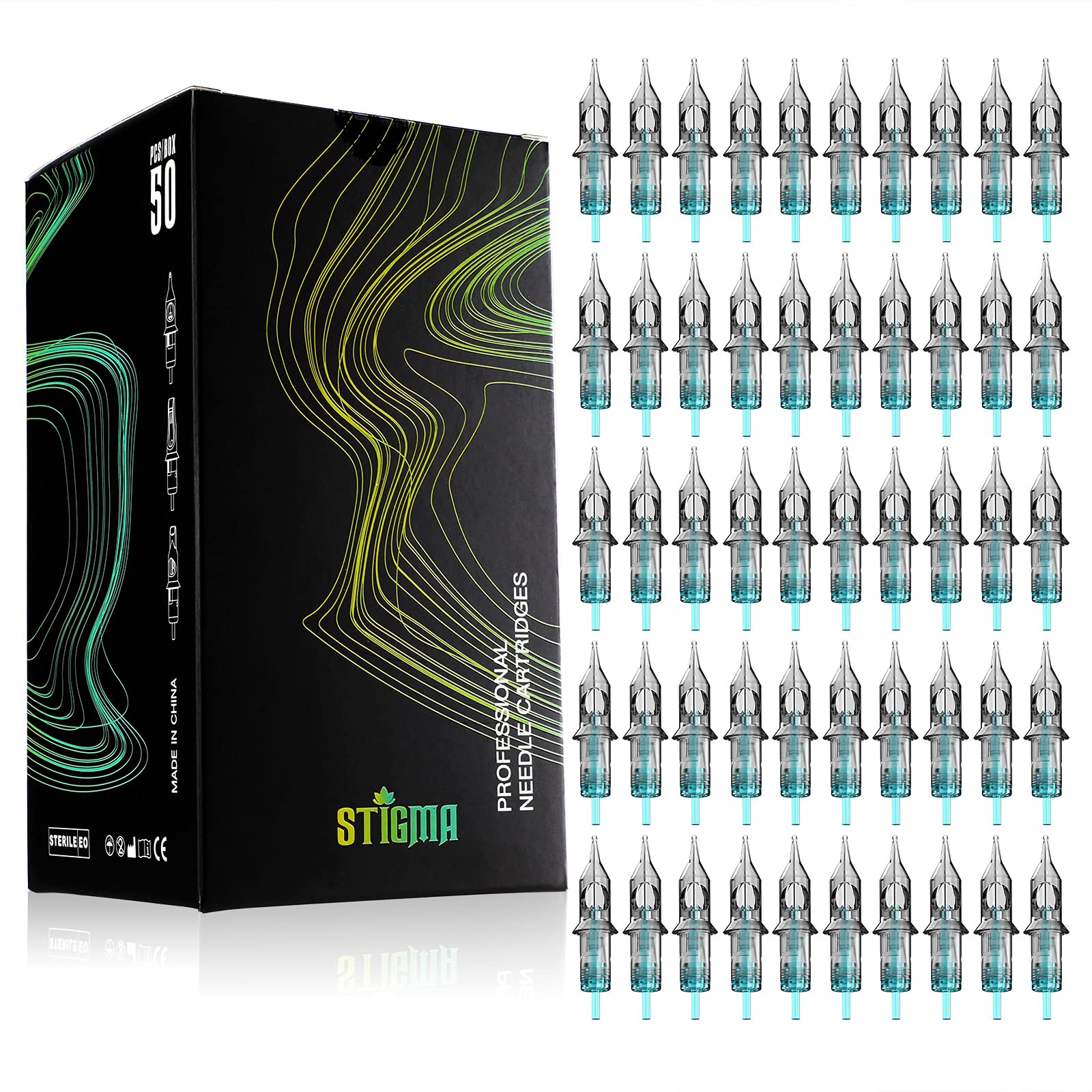 STIGMA 50Pcs Tattoo Cartridges Needles Disposable Mixed #10 Bugpin Round Liner C