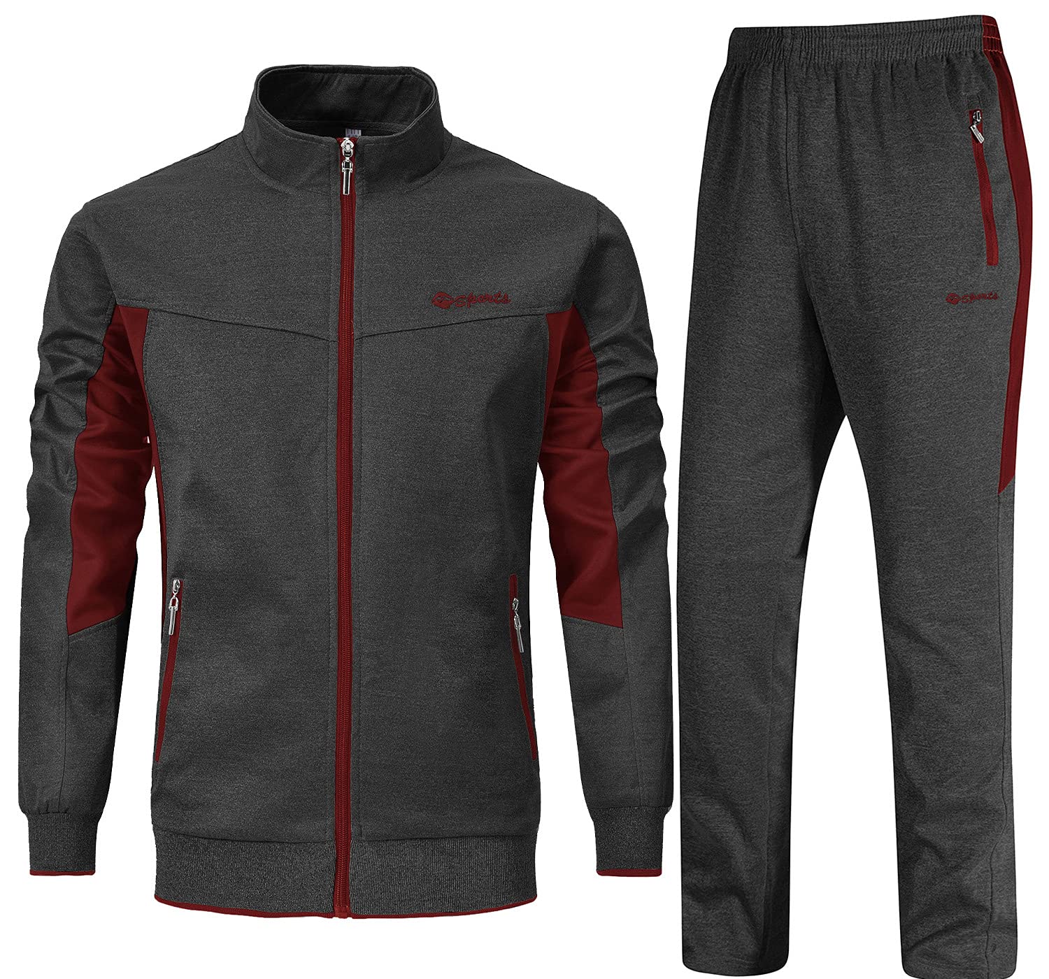 BGOWATU Men's Tracksuit Athletic 2-piece set Casual Full Zip Running Suits Set L