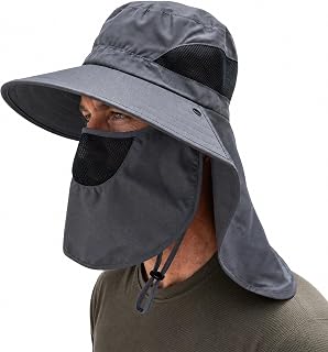 Sun Hats for Men and Women, Breathable Wide Brim Fishing Hat, Summer Safari Hat UV Protection with Neck Flap, Black
