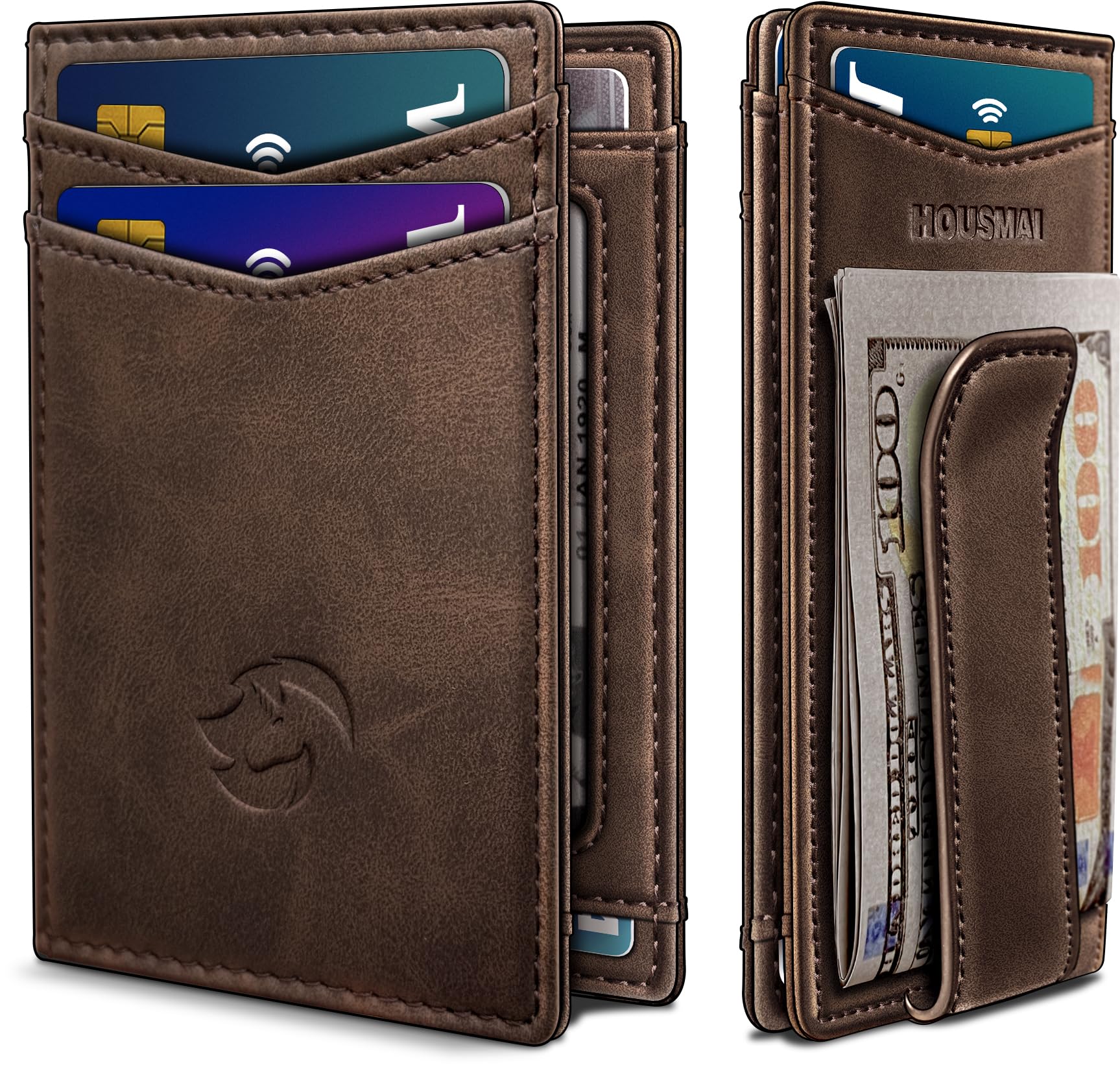Magnetic Closure Slim Wallet with Money Clip Gift Boxed,Genuine Leather Front Po