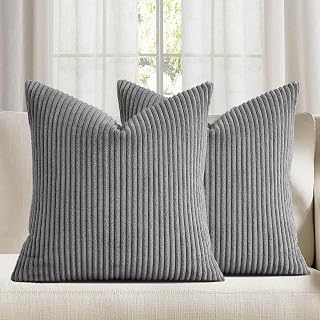 Grey Corduroy Decorative Throw Pillow Case 16x16 Inches,Pack of 1 Square Throw Pillow Case for Sofa Couch Living Room Bed Farmhouse Home Decor