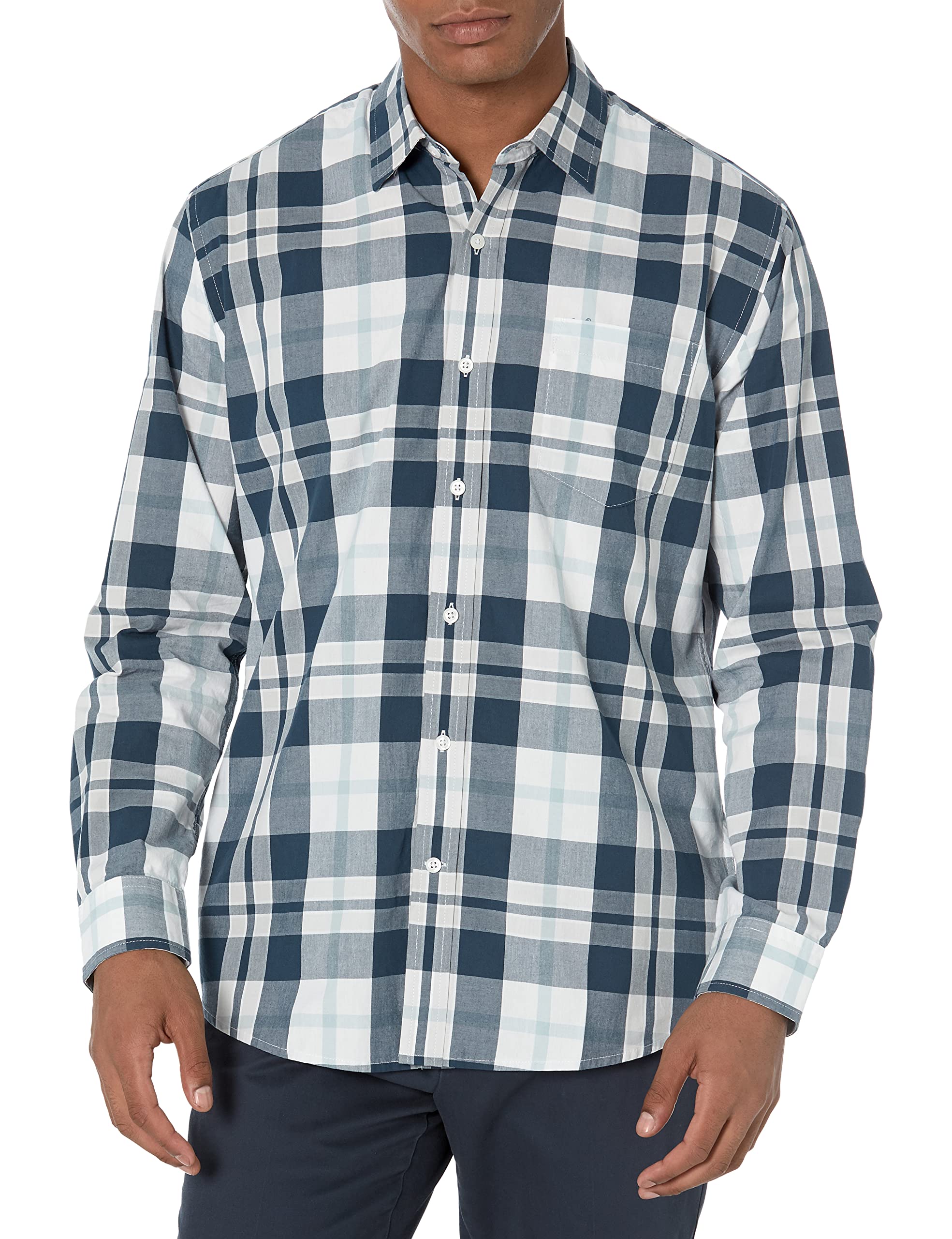 Amazon Essentials Men's Regular-Fit Long-Sleeve Casual Poplin Shirt, Button Fron