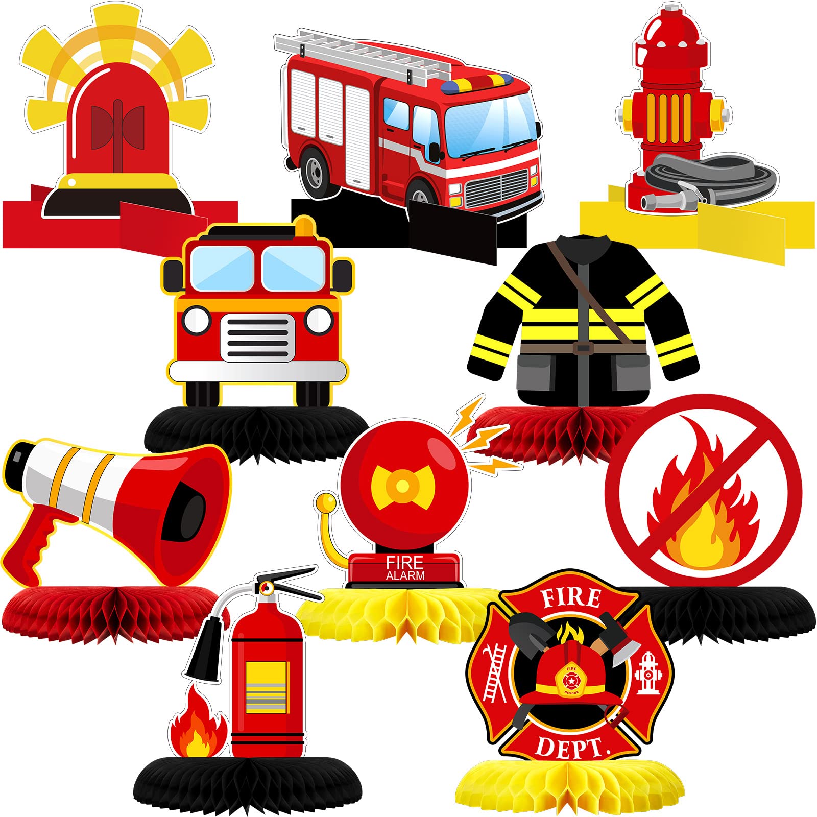 Epakh 10 Pcs Firetruck Birthday Party Decor Firetruck Honeycomb Centerpiece | Fi
