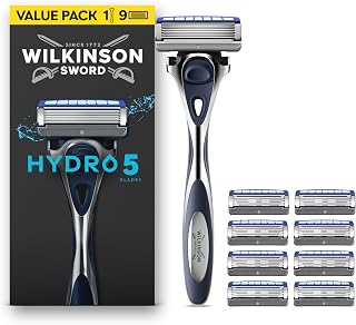 Wilkinson Sword Hydro 5 Razors for Men, Value Pack, Skin Hydration, Carbon Coated Blades, Men’s Razor Shaver Handle Plus 9 Blade Refills