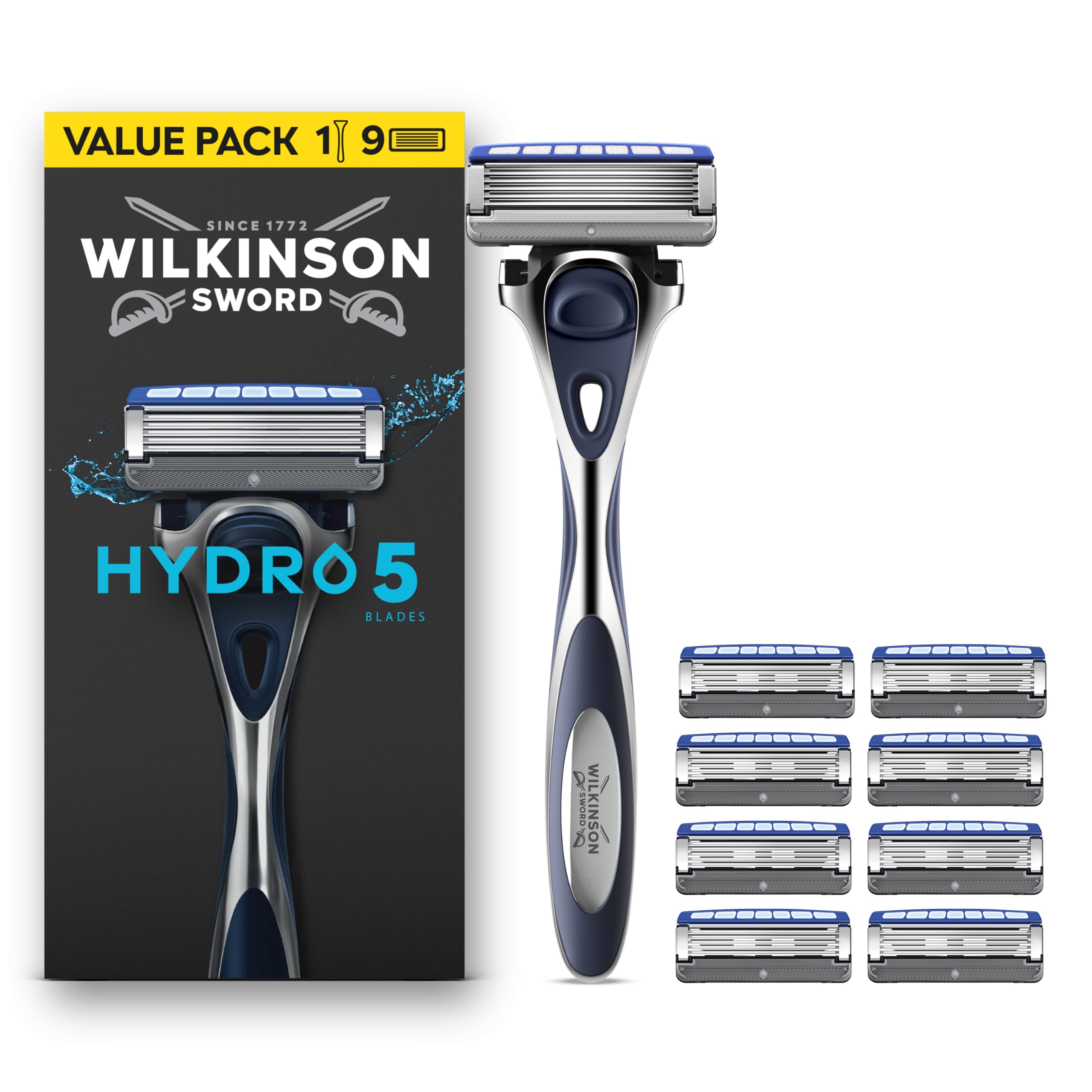 Wilkinson Sword Hydro 5 Razors for Men, Value Pack, Skin Hydration, Carbon Coate