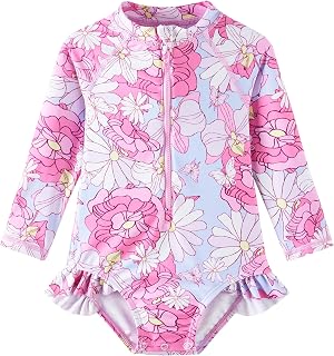 UMELOK Baby Girls One Piece Long Sleeve Swimsuit with UPF 50+ Sun Protection