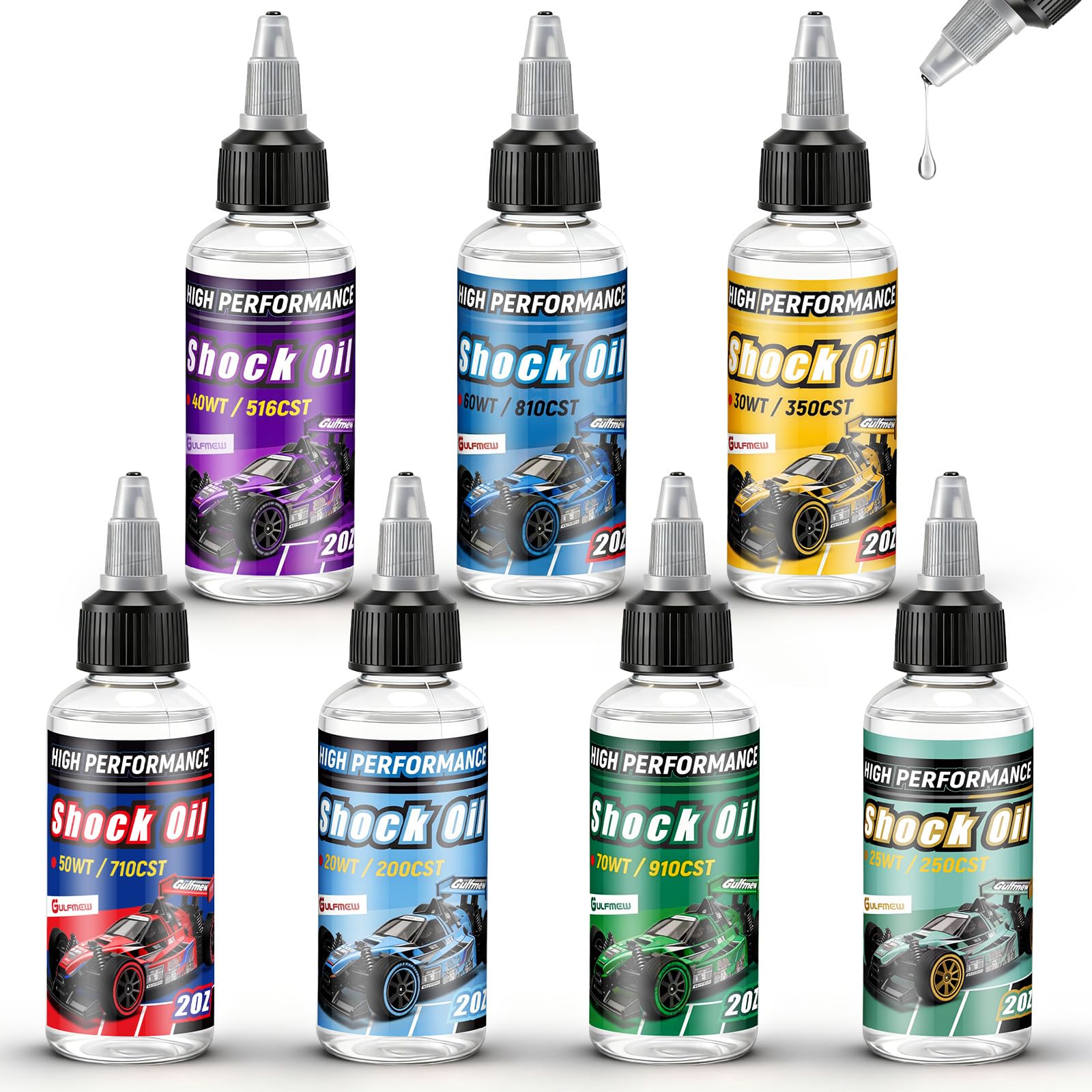 Gulfmew 7 Bottles Racing Silicone Shock Oil Multiple Size | RC Car Shock Oil for