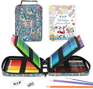 H & B Colouring Pencils 72Pcs Oil Based Coloured Pencils with Colouring Book Colouring Pencils Set for Adults Artists Beginners