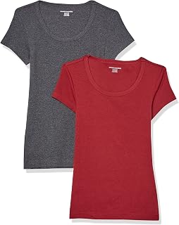Amazon Essentials Women's 2-Piece T-Shirt, Scoop Neck, Slim Fit, Cap Sleeve