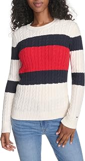 Tommy Hilfiger Women's Cotton Crewneck Cable Sweater